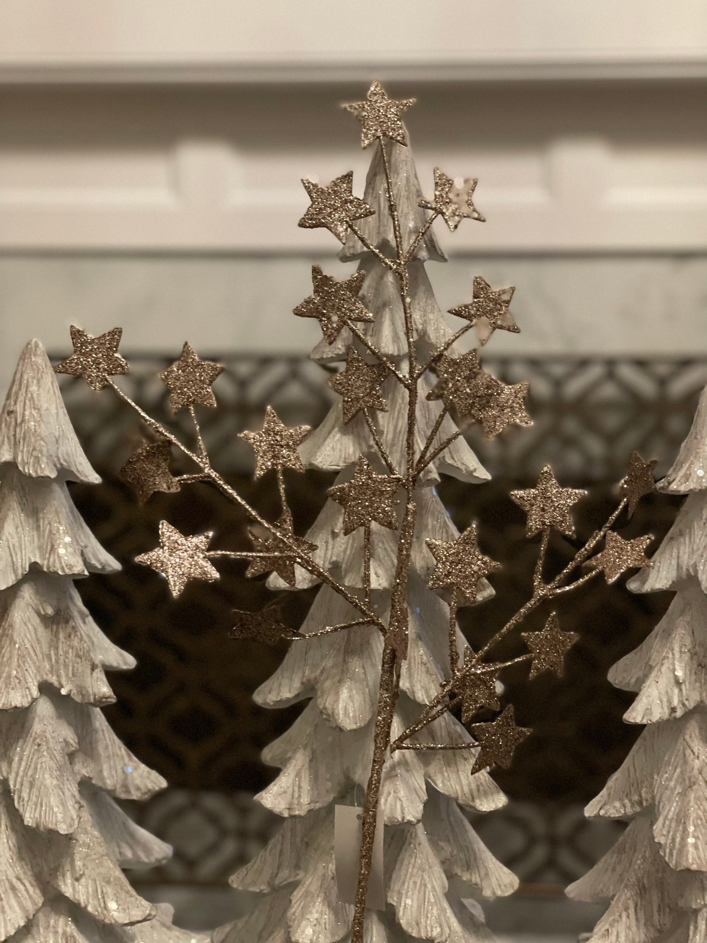 24” glitter stars spray. Champagne. Set of 3.