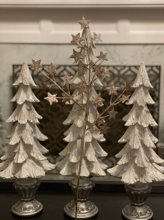 24” glitter stars spray. Champagne. Set of 3.