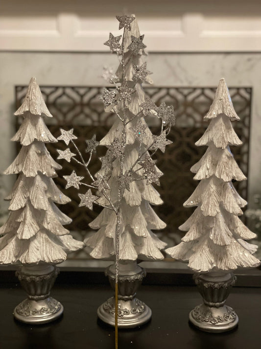 24” glitter stars spray. Silver. Set of 3.
