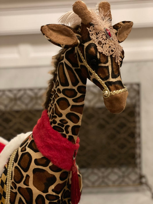 38h x 26w inch approx. Circus giraffe ornament/tabletop. Lace and jewel embellishments. Circus. Christmas. Animal party.