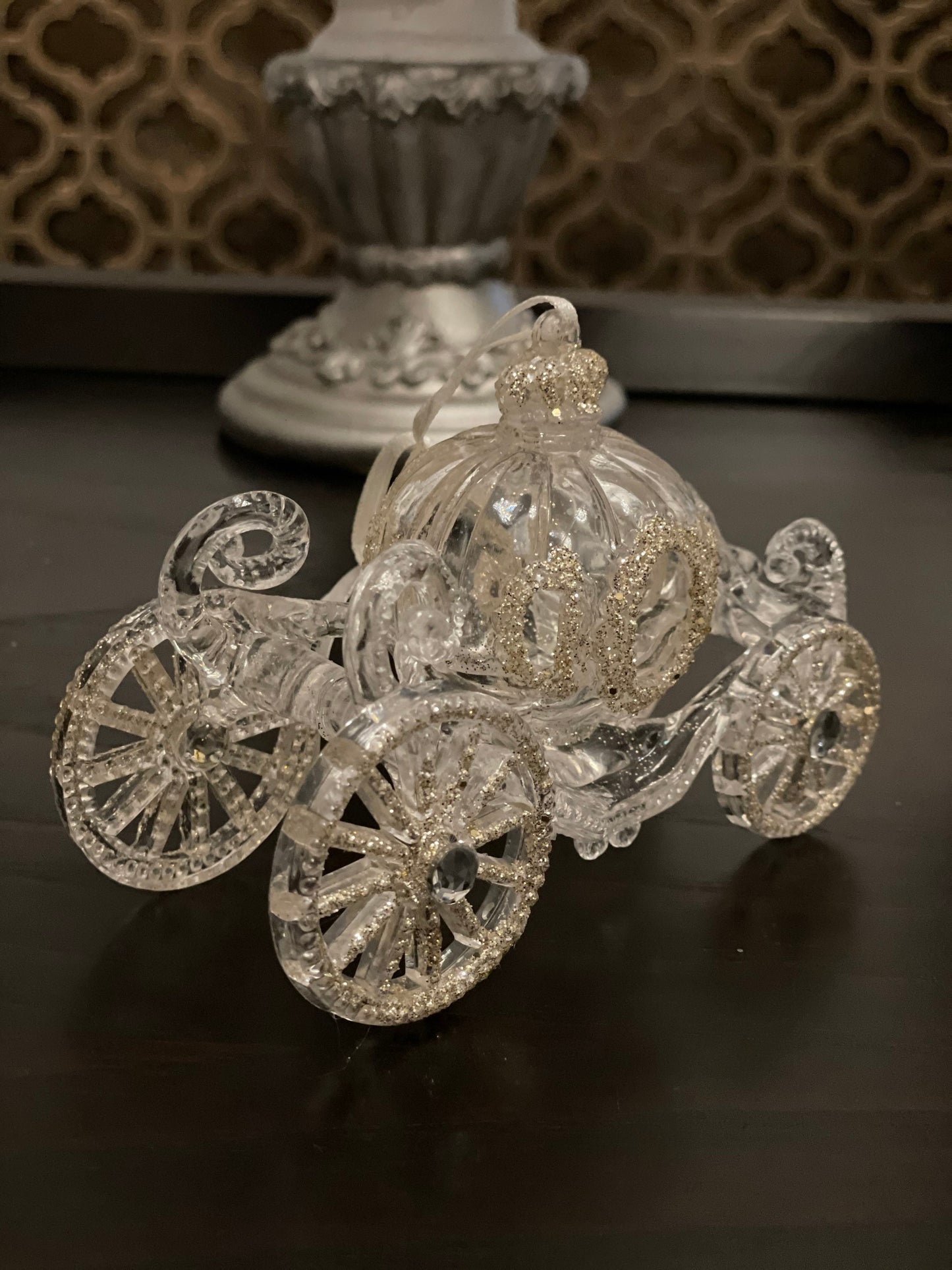 5” acrylic pumpkin carriage ornament. Set of 2.