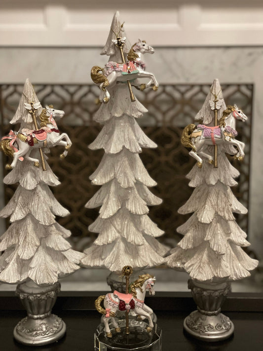 4.5” resin glittery carousel horse ornament. Set of 4. This listing is only for 4 horses.
