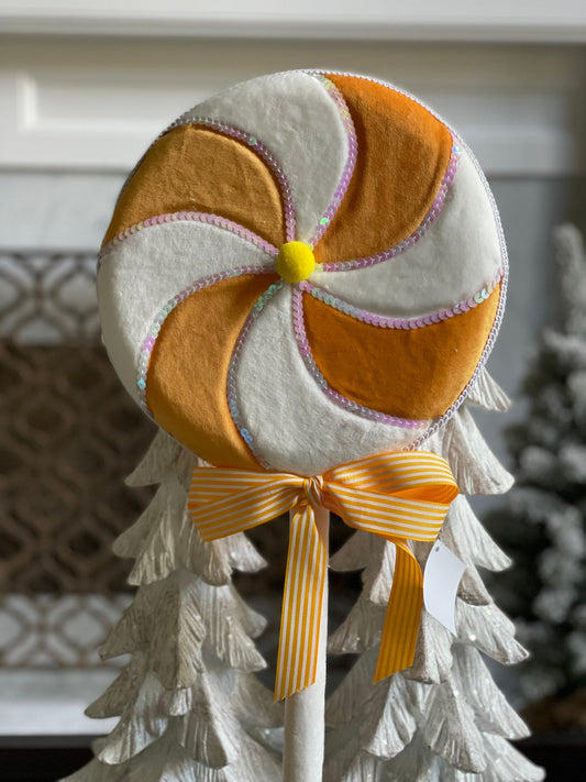 25” Lollipop velvet, yellow and white. 10” diameter*