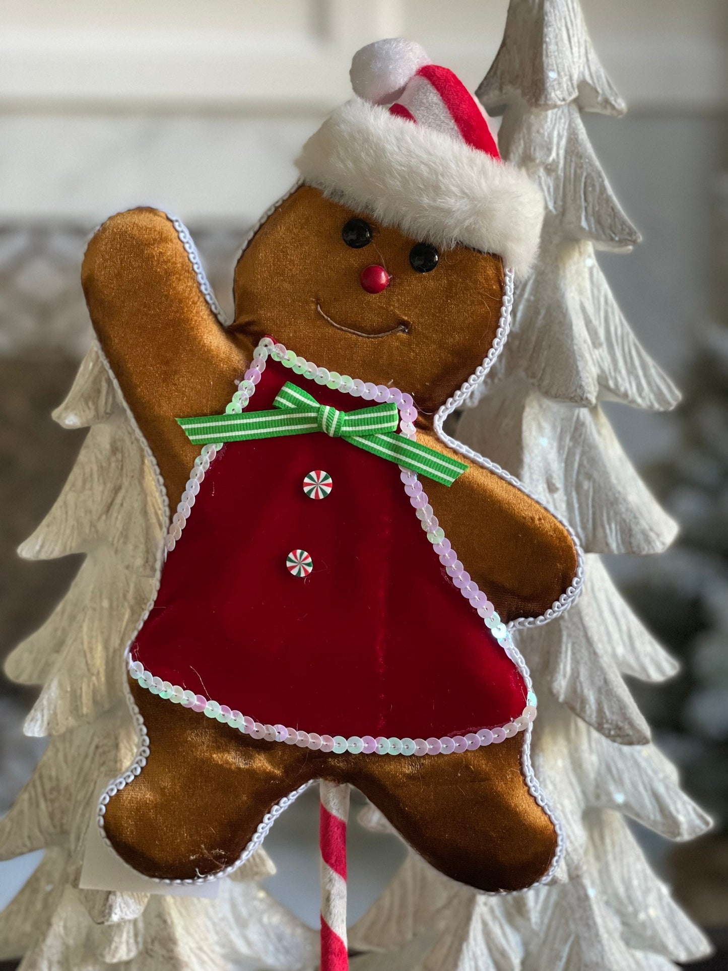 22” gingerbread girl stake candy Christmas red, white green.*