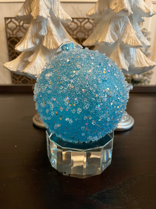 Ball 140 mm Teal Sugar Candy Glitter Ornament Ball (140 mm). Shatterproof.*