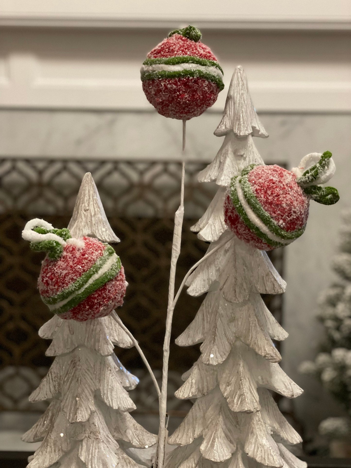 22” frosted felt ball pick, red, white and green. Candy theme. Christmas.
