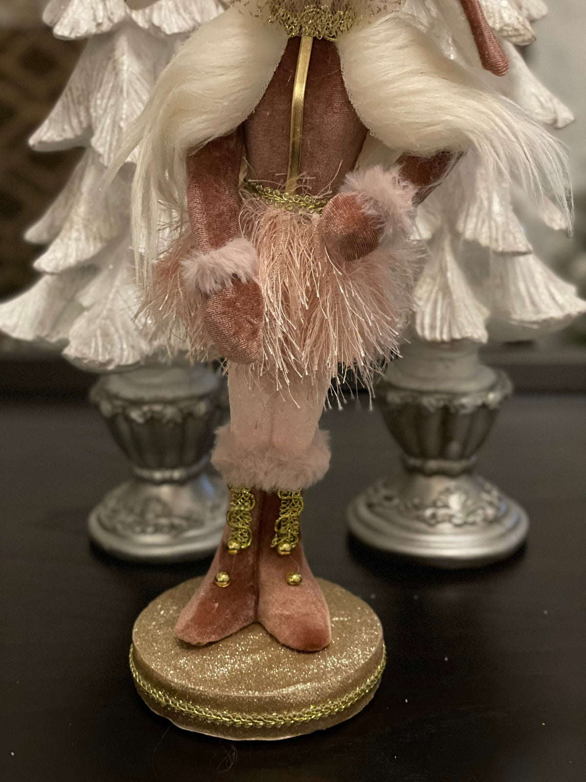 Mouse king Nutcracker 17” velvet soft pink and gold. Lace.