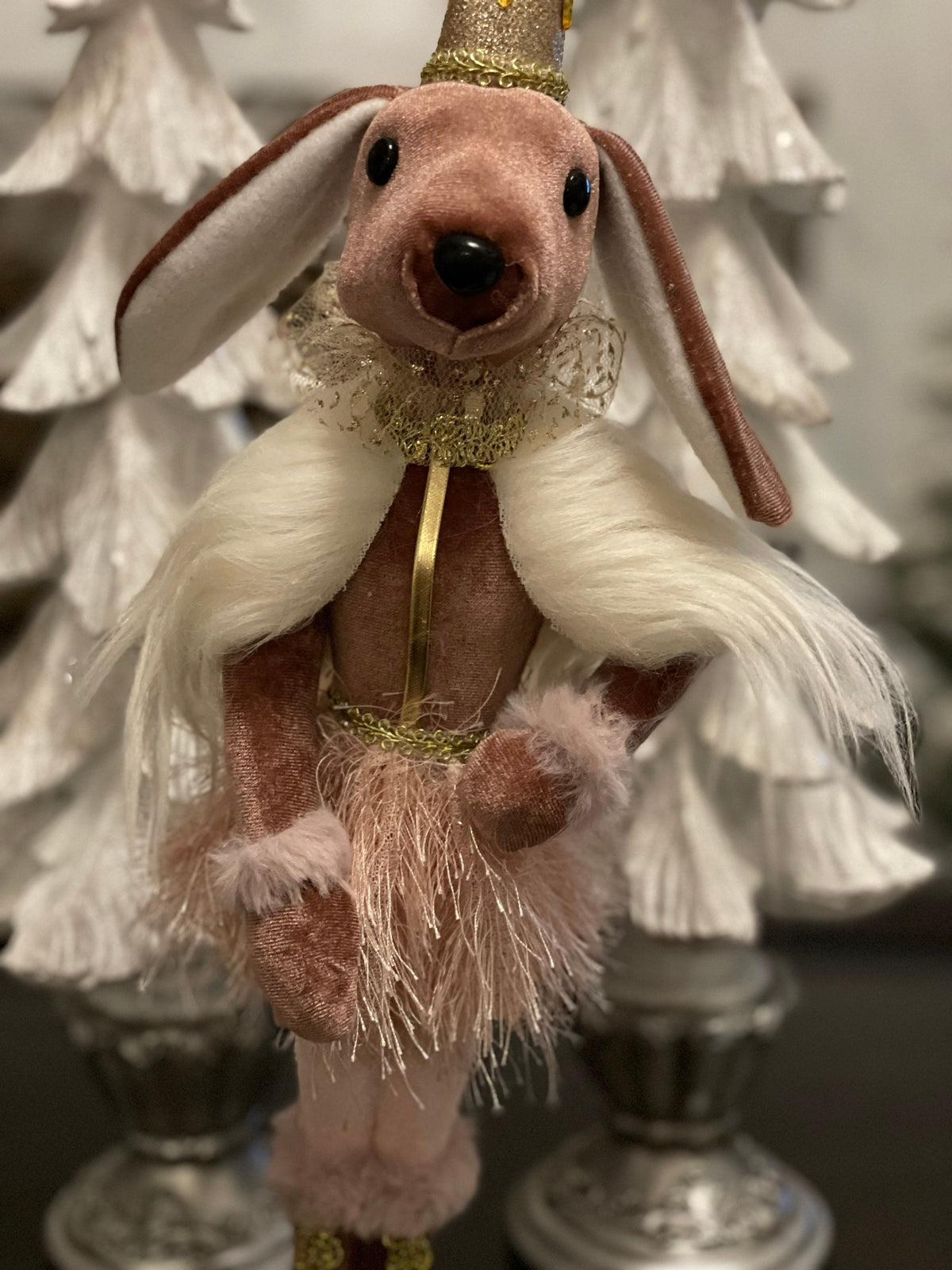 Mouse king Nutcracker 17” velvet soft pink and gold. Lace.