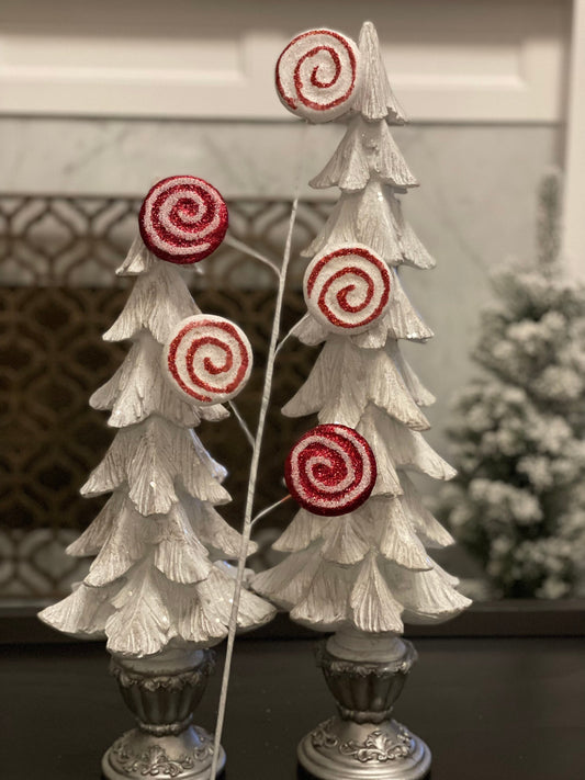 24” Glitter candy spray. Peppermint stick spray. Red and white.