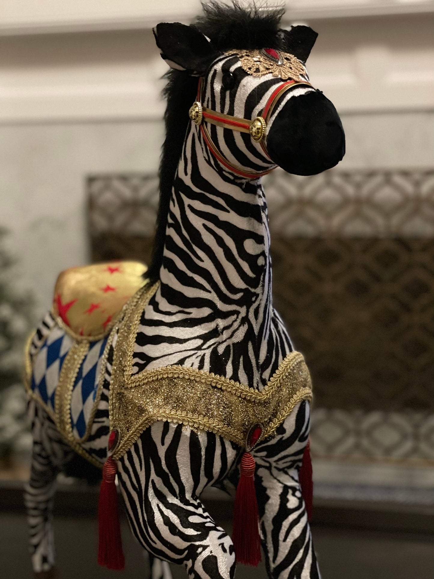 27 inch Zebra ornament. Lace and jewel embellishments. Circus.