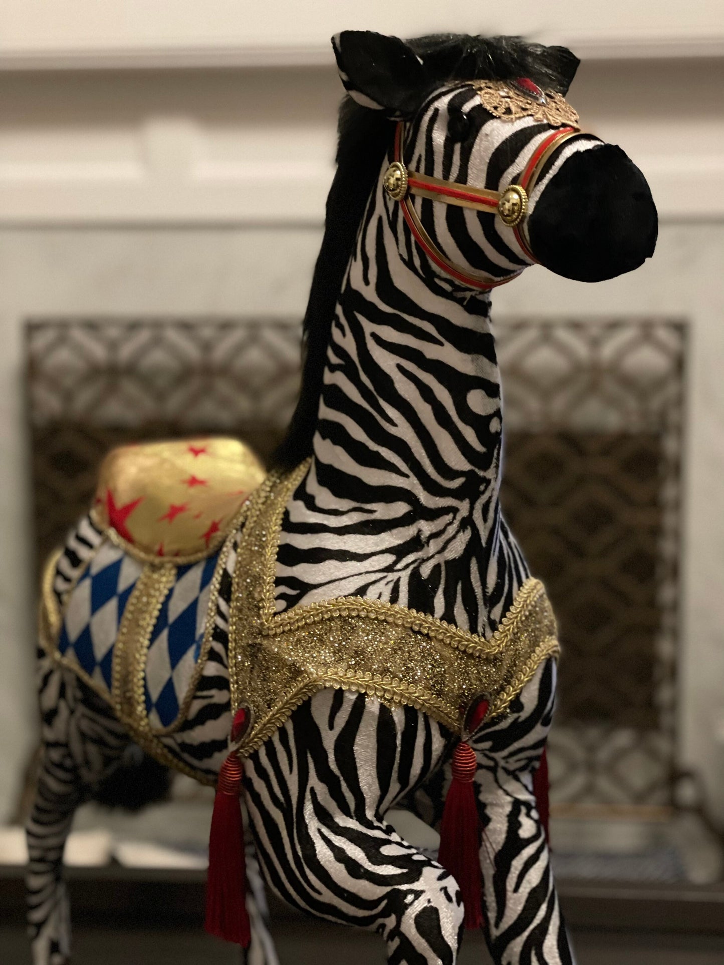 27 inch Zebra ornament. Lace and jewel embellishments. Circus.