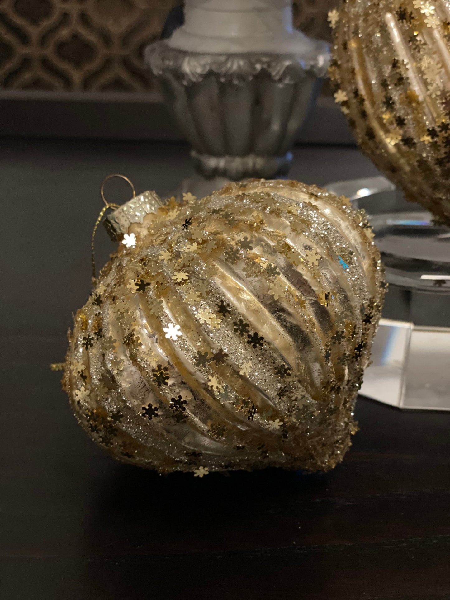 4" gold glass ornament with stars set of 3