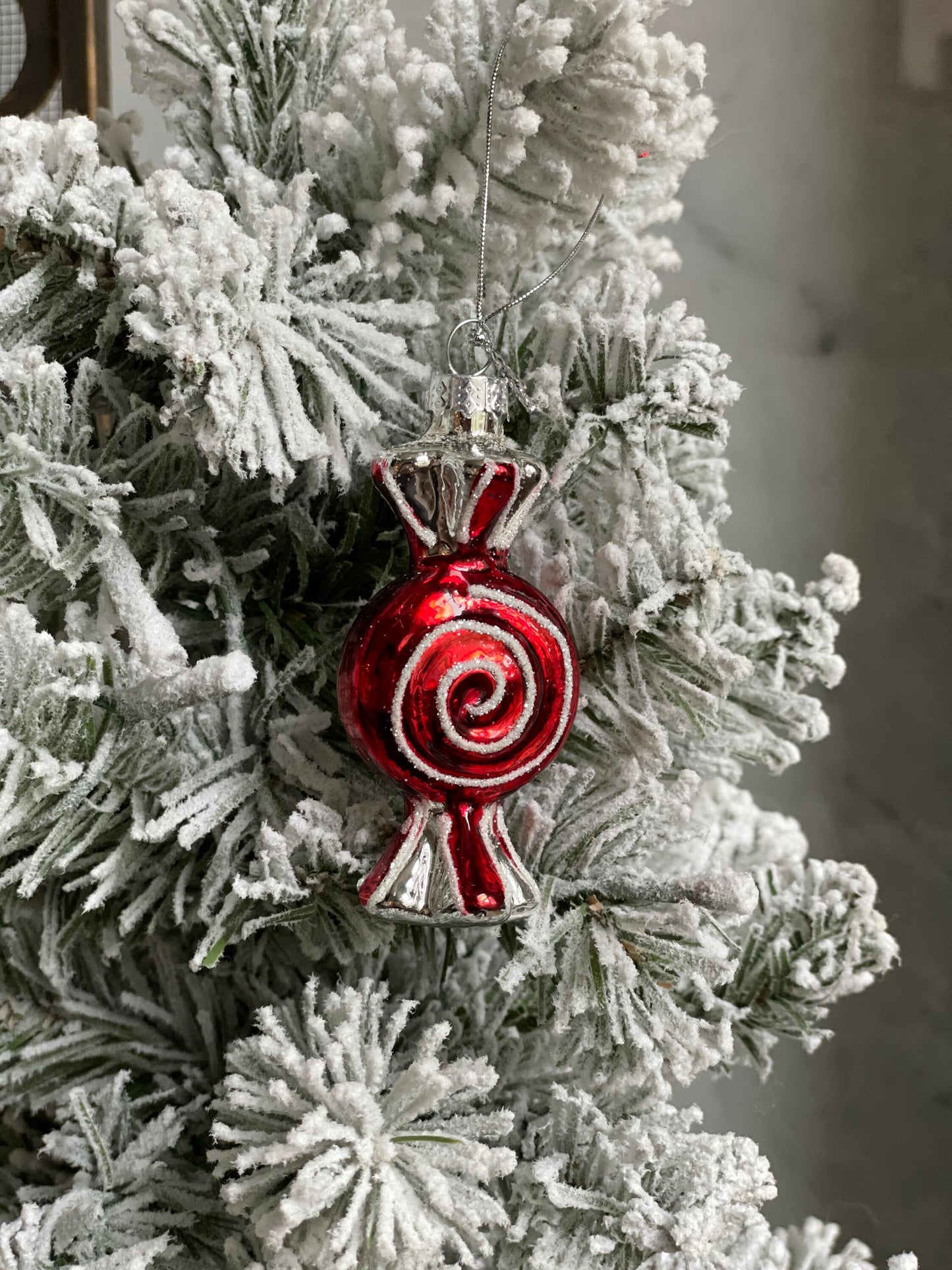 3" glass candy peppermint ornament box of 4