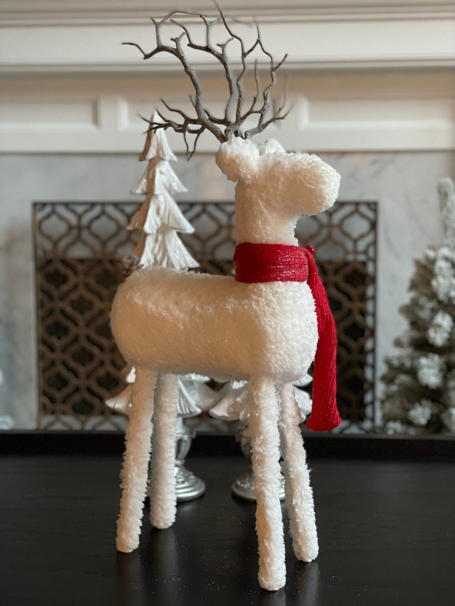24 inch Deer with holly standing ornament. Christmas.