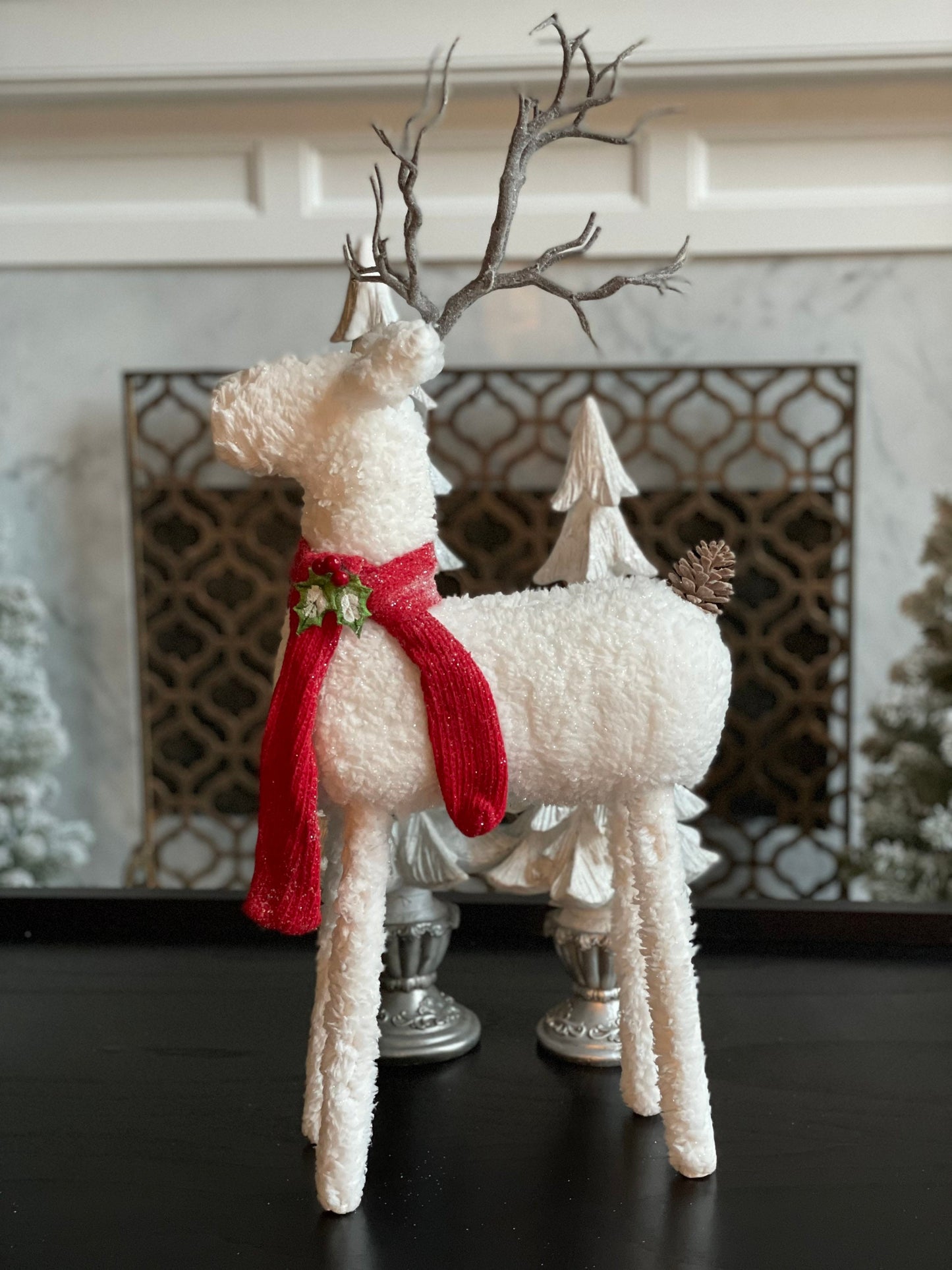 24 inch Deer with holly standing ornament. Christmas.
