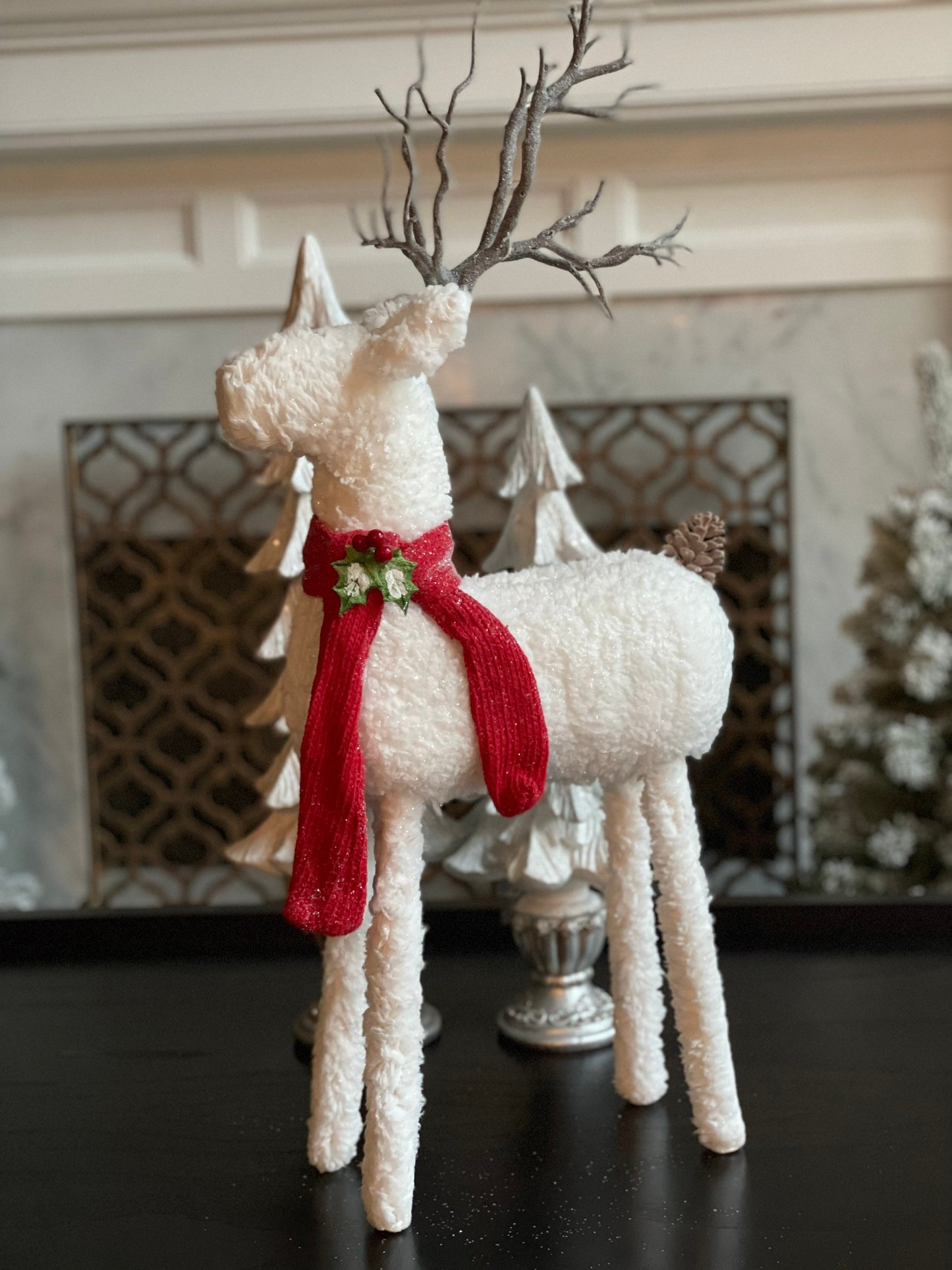 24 inch Deer with holly standing ornament. Christmas.