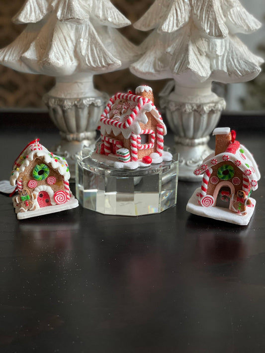 3.25” Lighted Gingerbread little house ornament. Set of 3.*