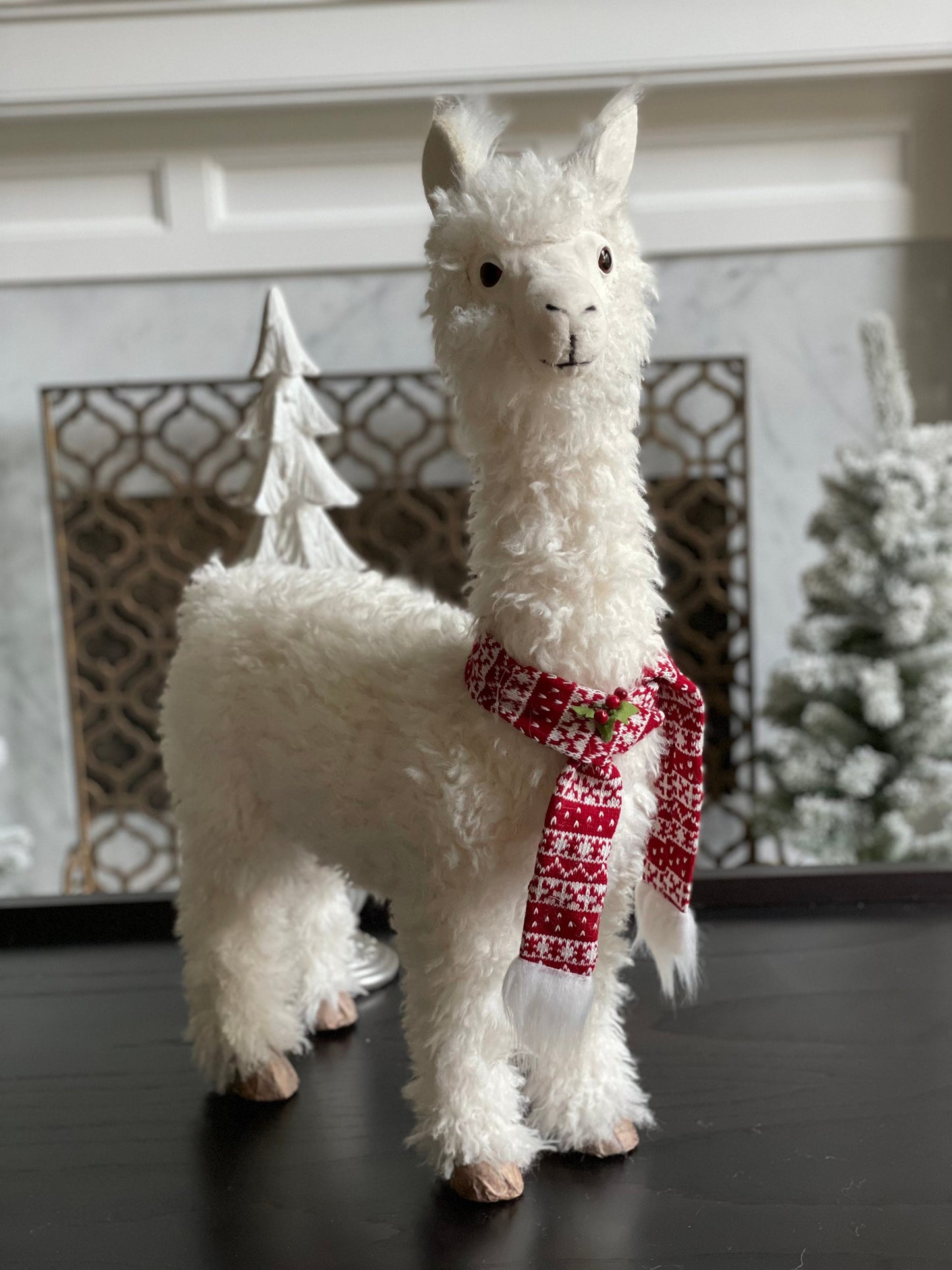 27.5 inch Llama ornament. White llama with scarf.