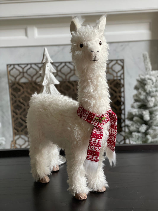 27.5 inch Llama ornament. White llama with scarf.