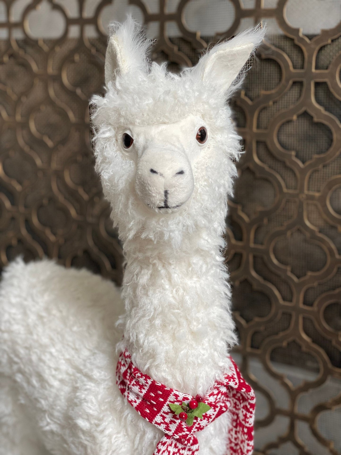 27.5 inch Llama ornament. White llama with scarf.