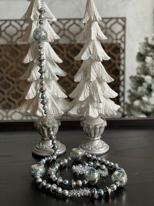 5.5 ft glass vintage ball blue silver garland. Glitter.