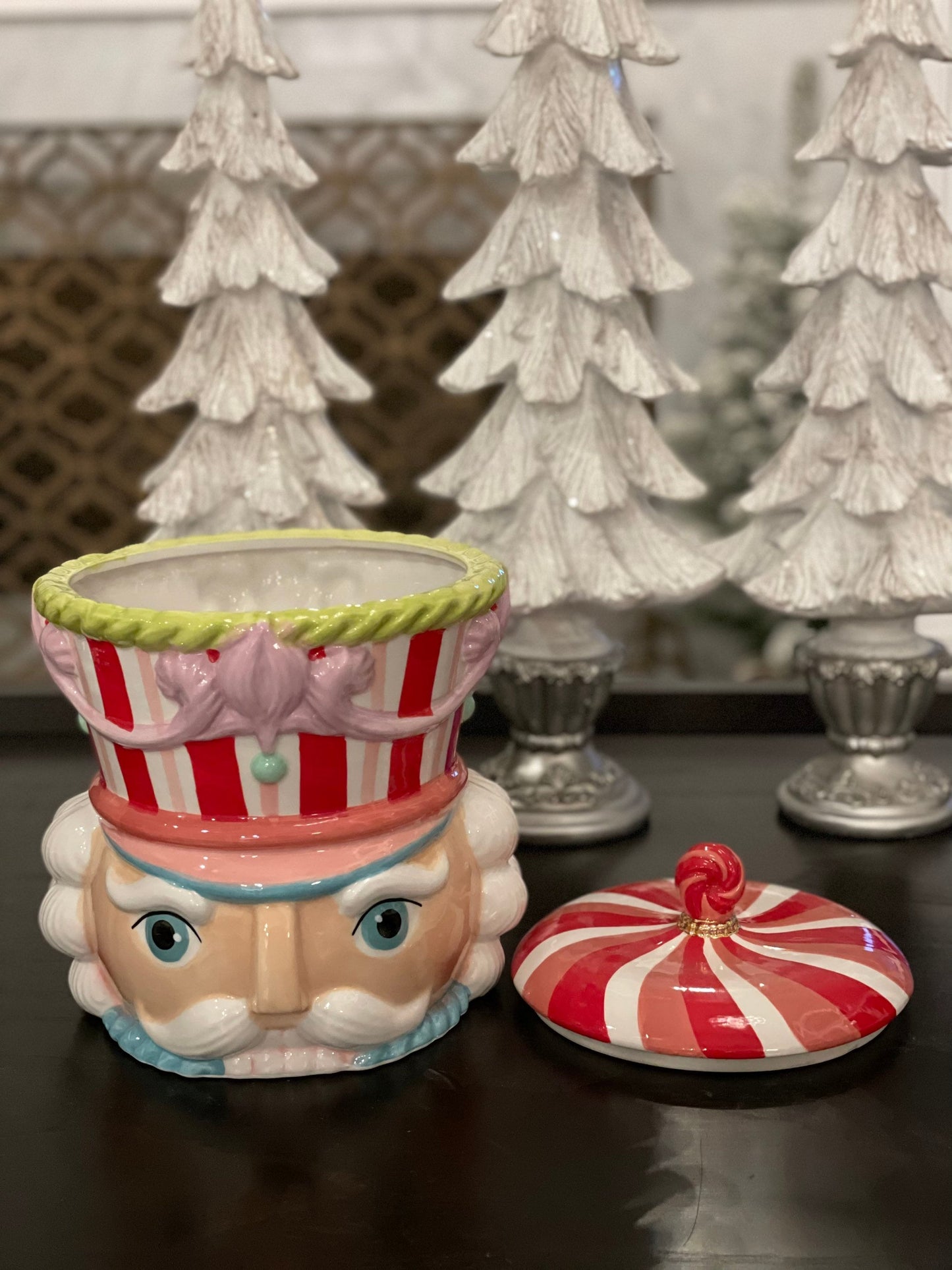 10”h x 8” w. Nutcracker dolomite cookie jar.