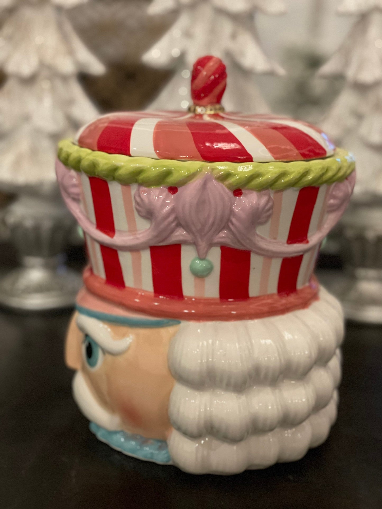 10”h x 8” w. Nutcracker dolomite cookie jar.