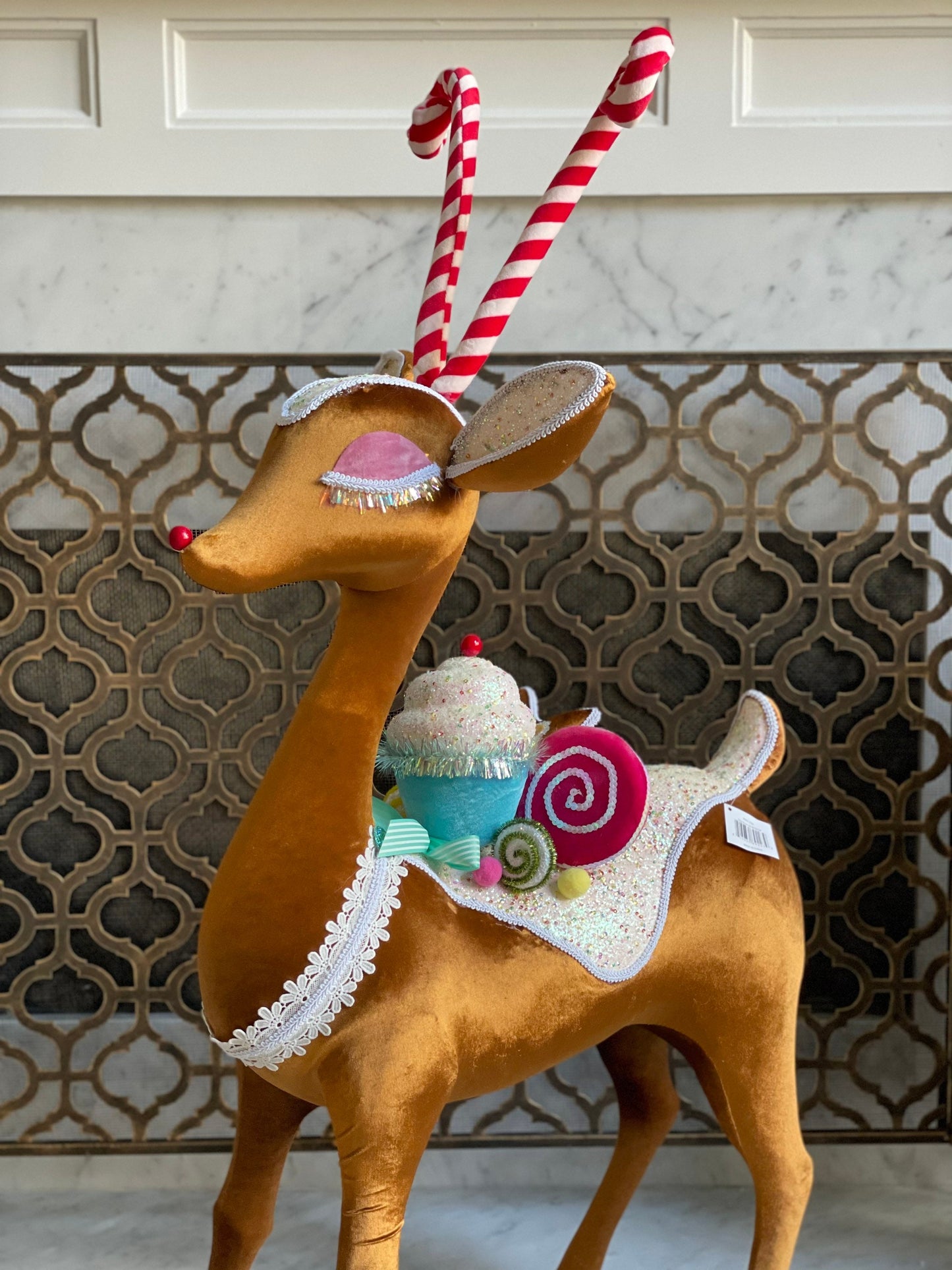 35” Reindeer with cupcake and candies standing ornament. Christmas.