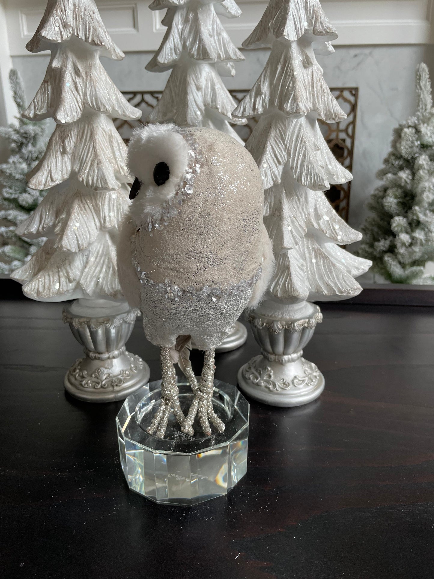9” jewel Owl ornament. White silver.