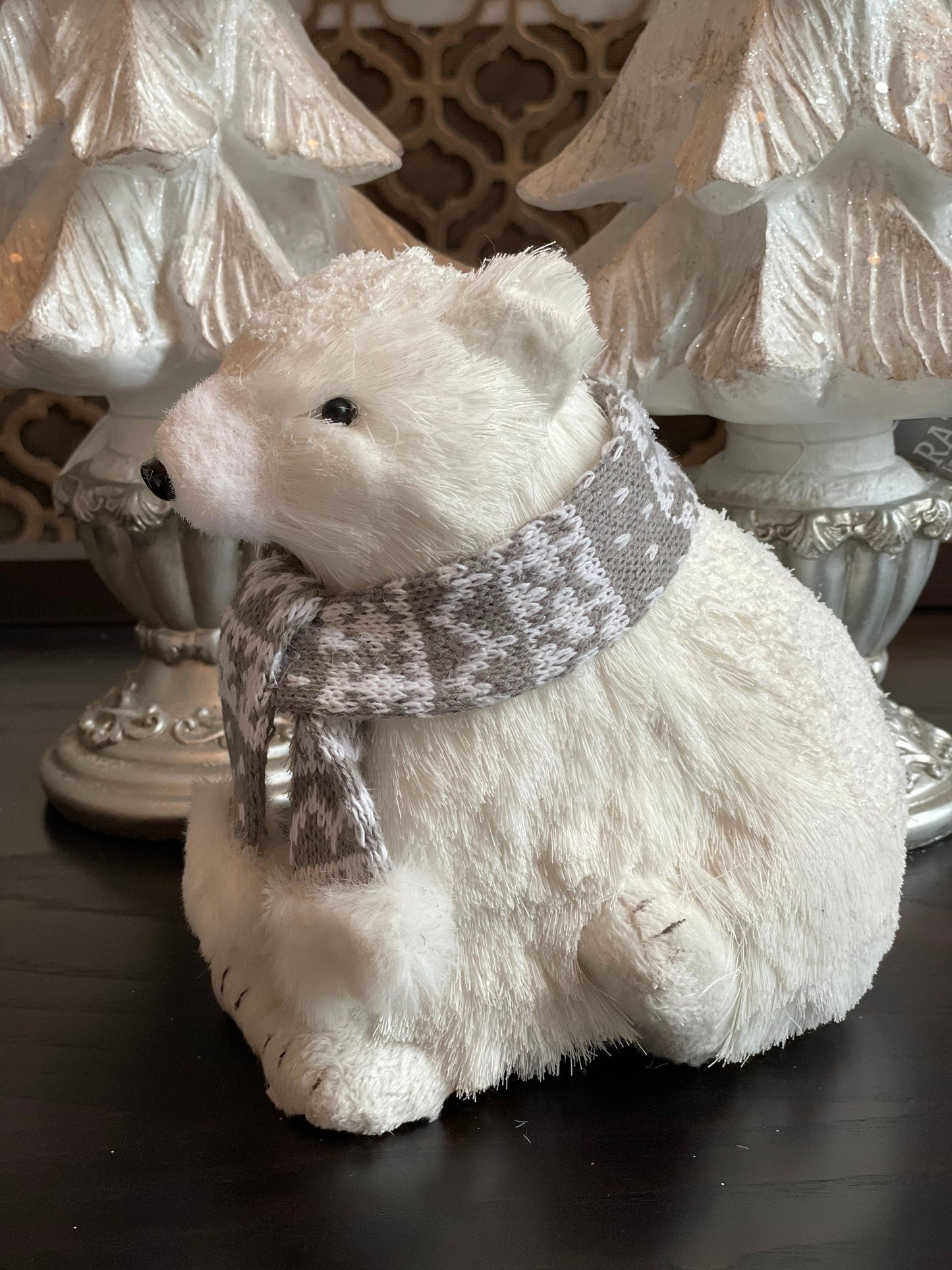 7” Polar bear with scarf ornament. Christmas.