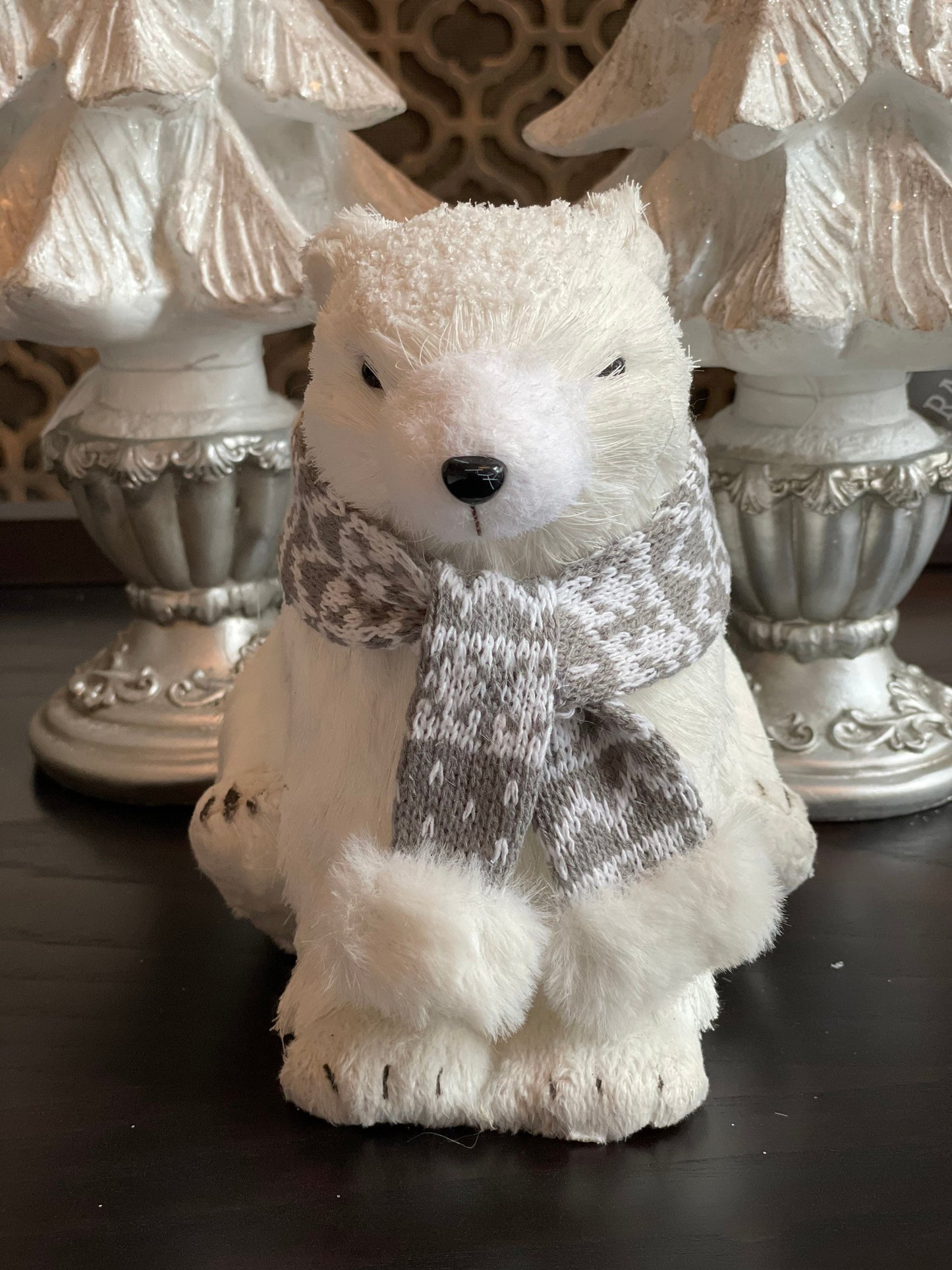 7” Polar bear with scarf ornament. Christmas.