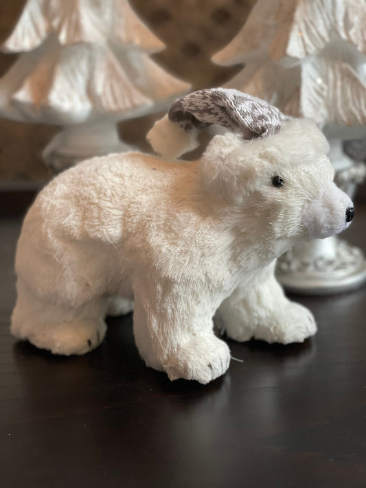 9.5” Polar bear with hat ornament. Christmas.