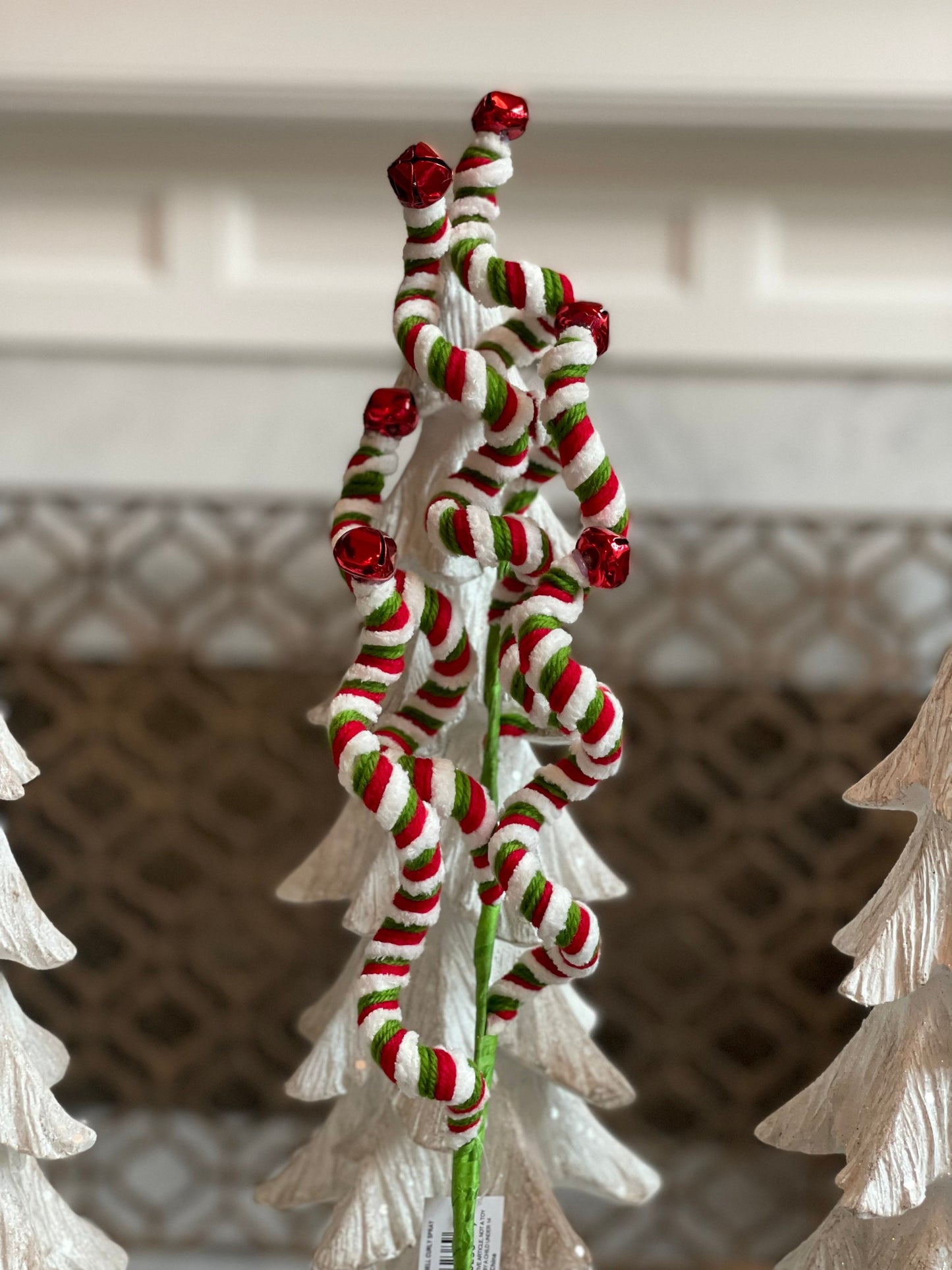 26" velvet bell curly spray. Candy. Green, red and white. Christmas.