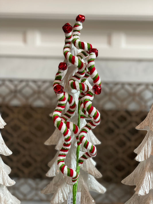 26" velvet bell curly spray. Candy. Green, red and white. Christmas.