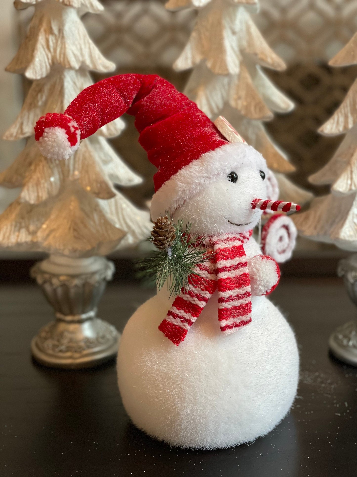 17.75” frosted snowman candy tabletop ornament