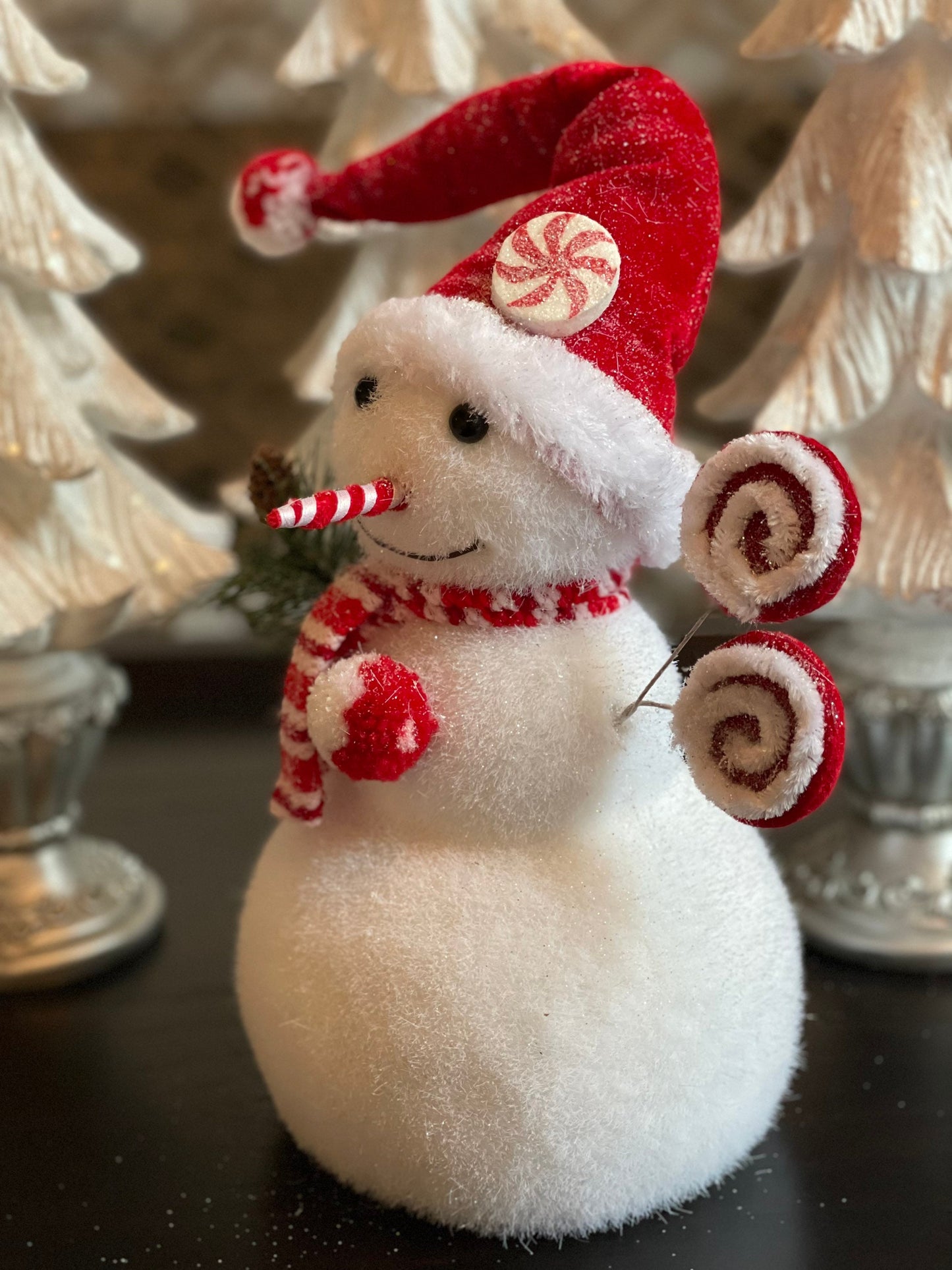 17.75” frosted snowman candy tabletop ornament