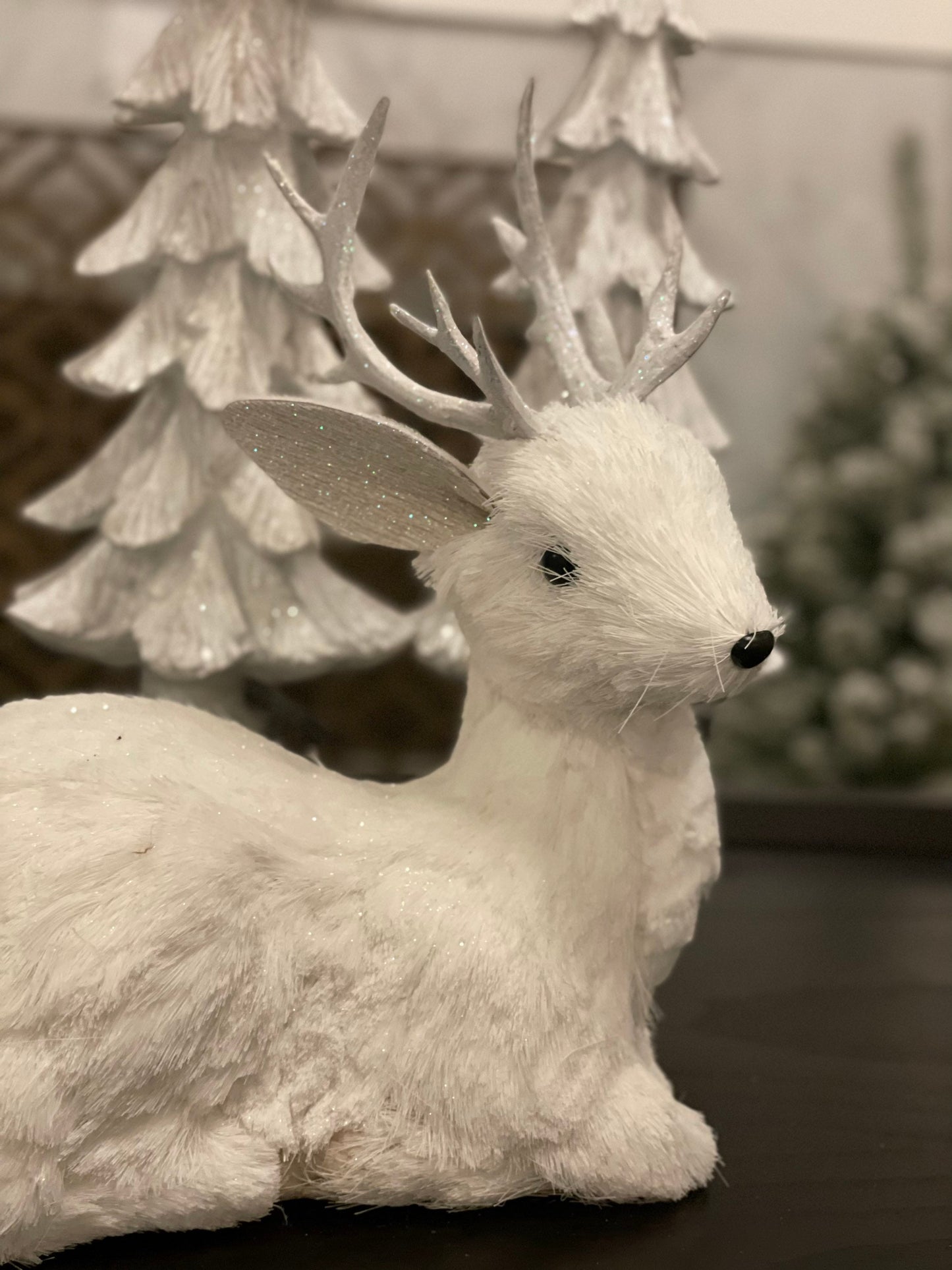 14.5 inch Deer sitting tabletop ornament. Christmas.