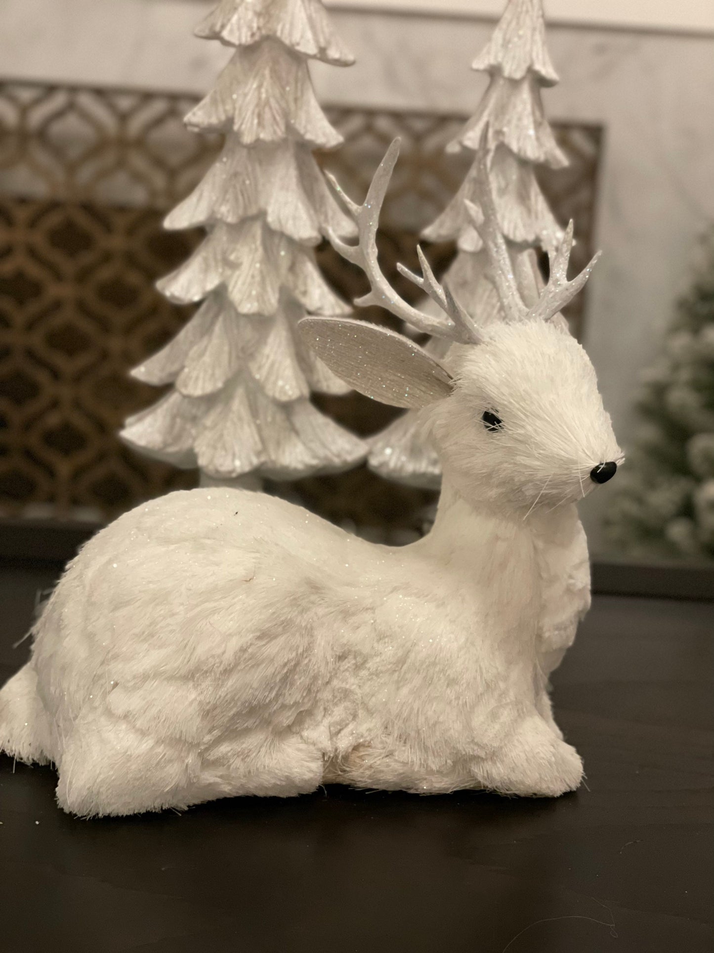 14.5 inch Deer sitting tabletop ornament. Christmas.