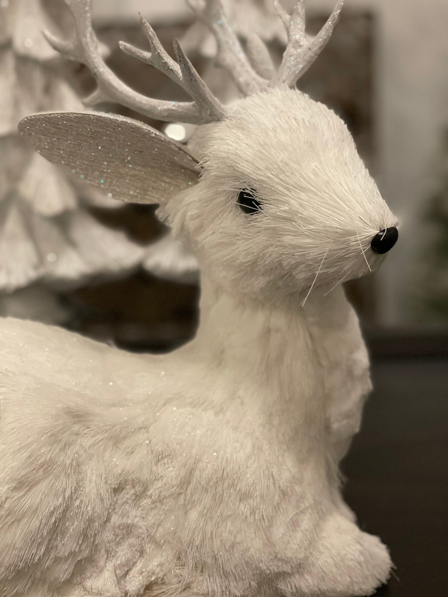 14.5 inch Deer sitting tabletop ornament. Christmas.