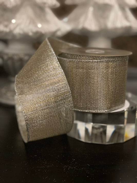 2.5” x 10 yd metallic ribbon wired. Platinum.*