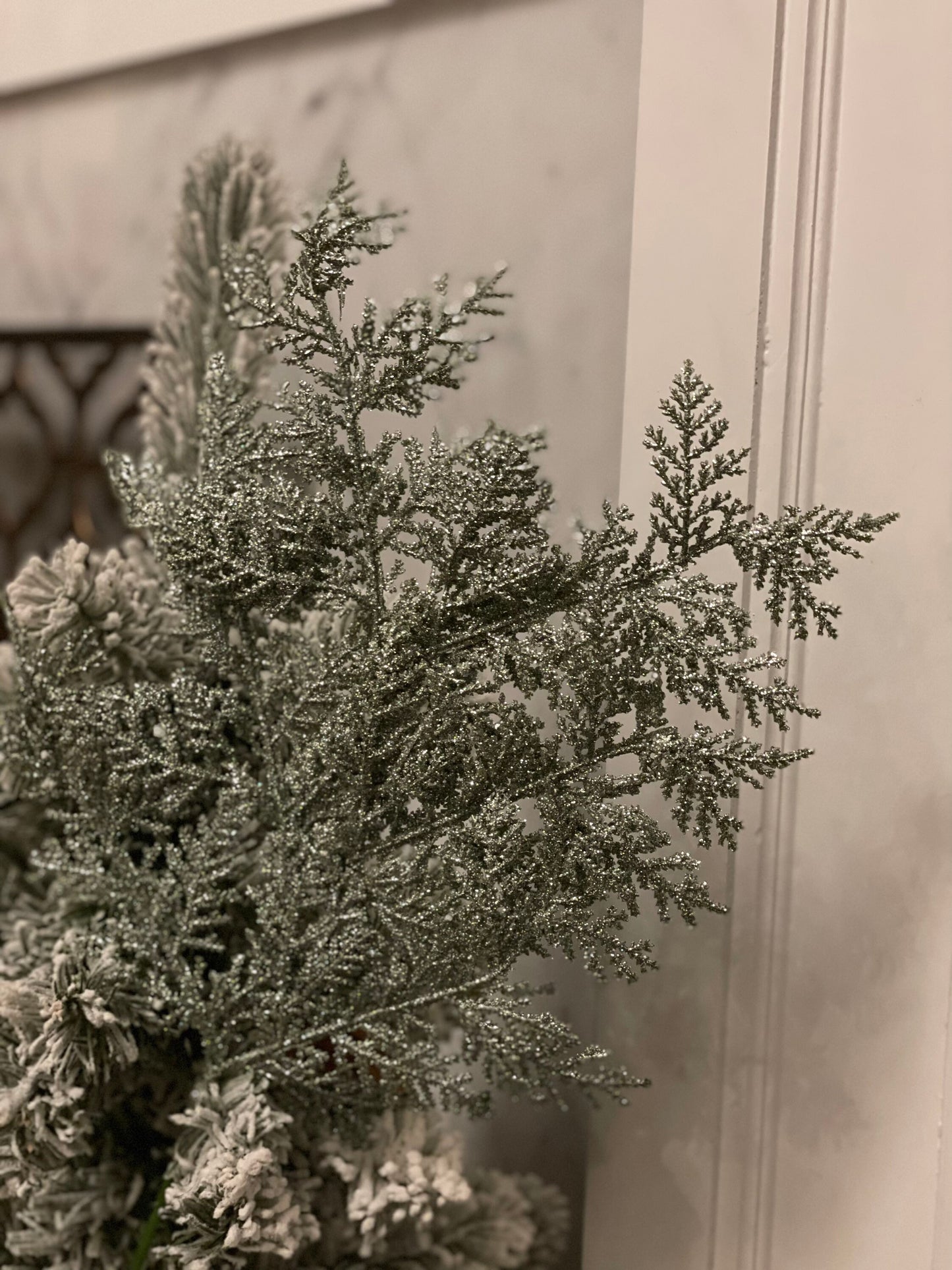19” incense cedar glitter spray. Light green. Set of 3.