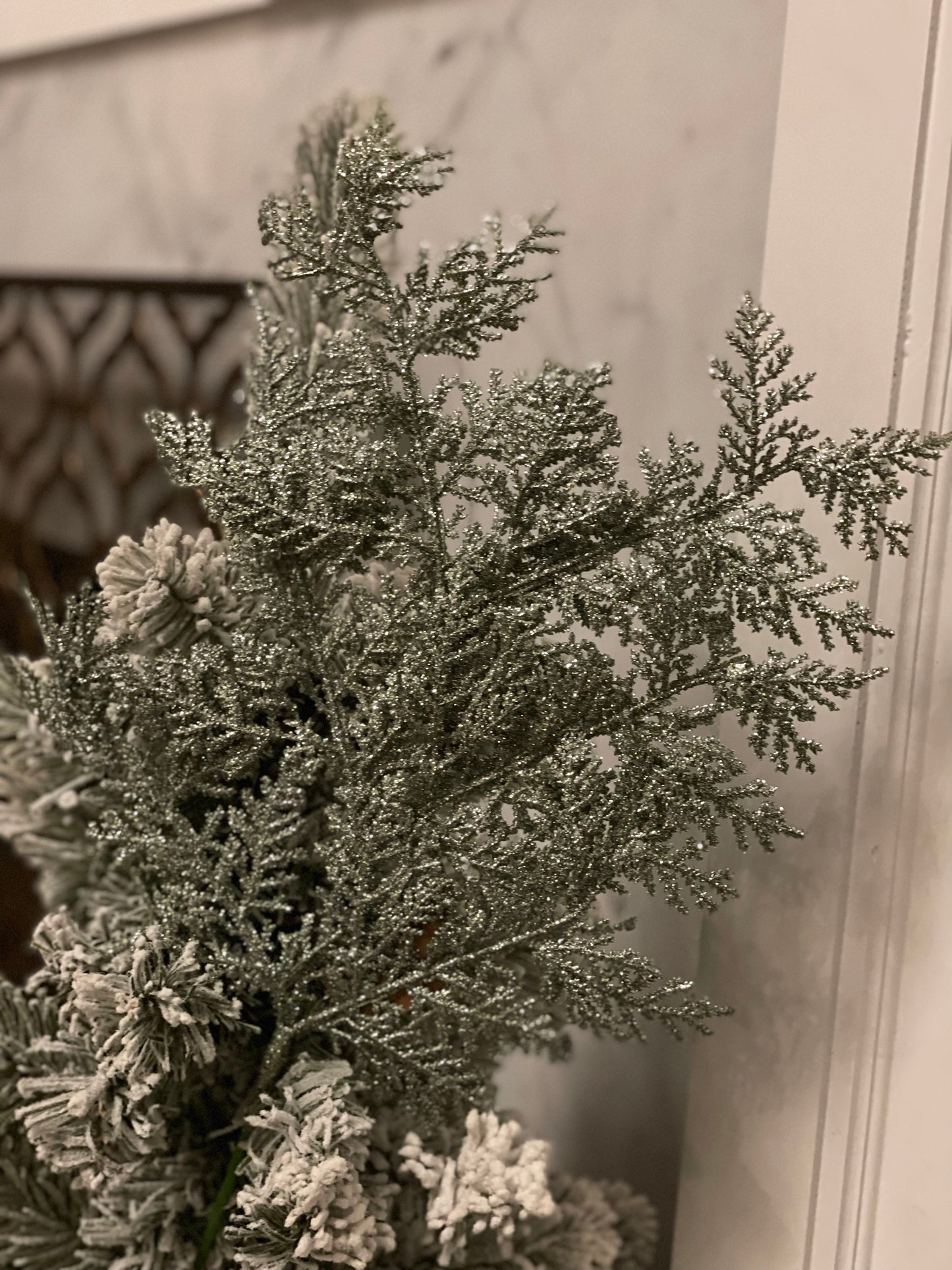 19” incense cedar glitter spray. Light green. Set of 3.