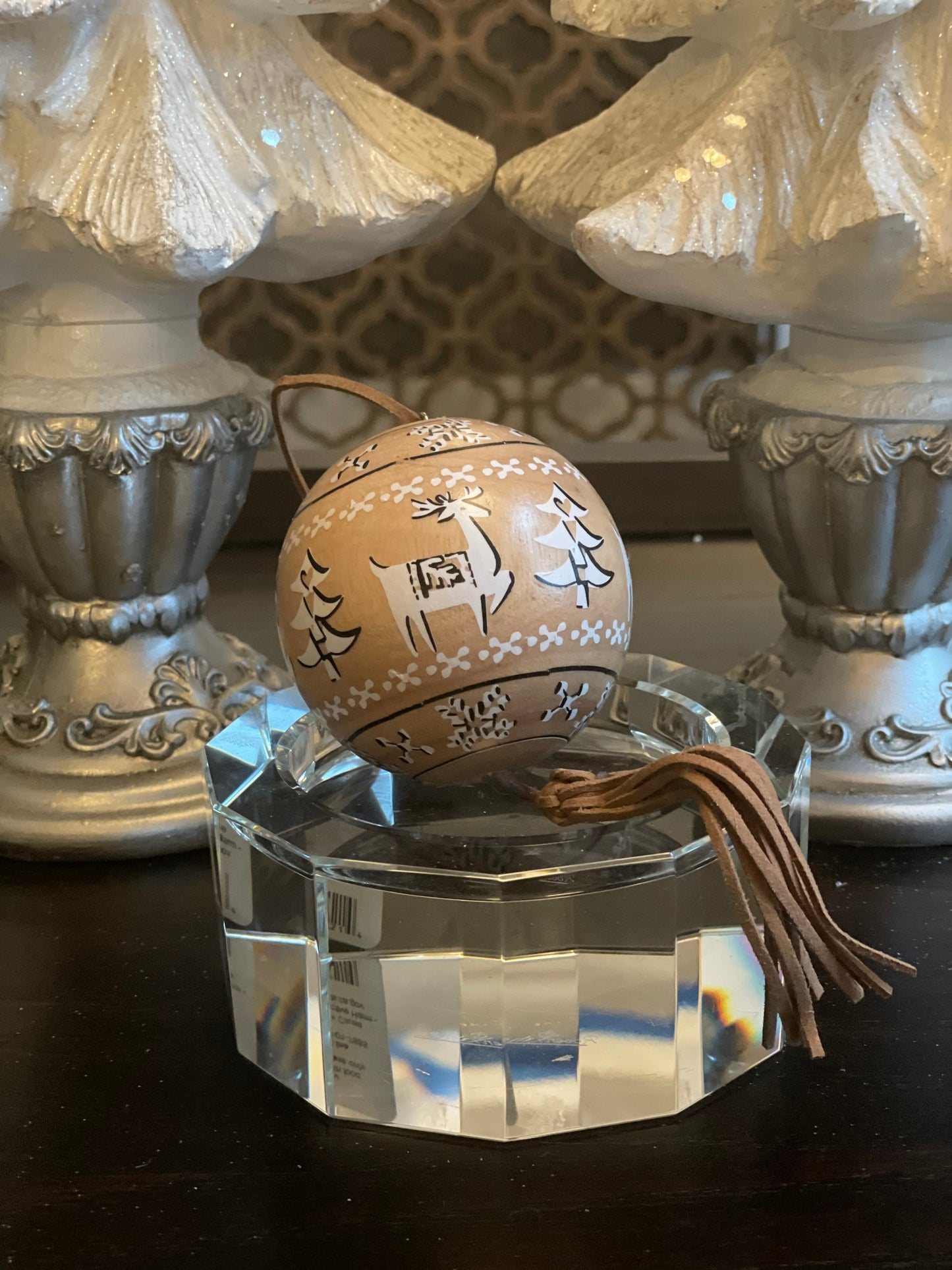 7” wood ornament with tassel. Set of 2. One of each.
