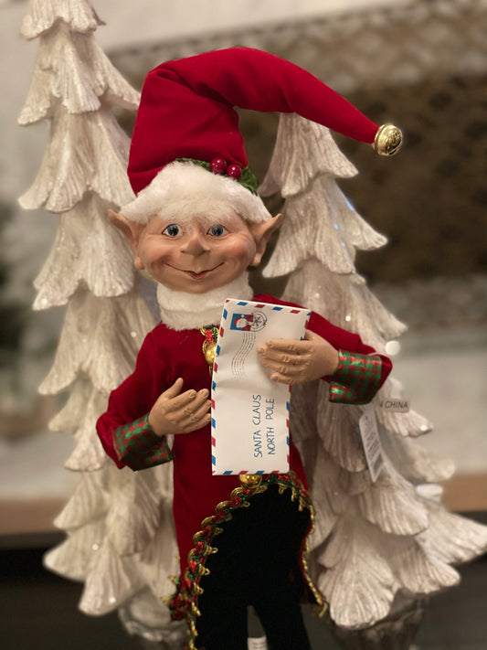 18” Elf with letter velvet. Posable.*