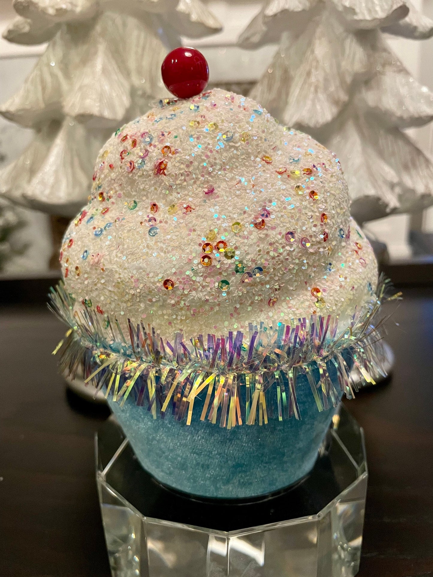 7” Blue Cupcake with sprinkles ornament. One Blue cupcake only.*
