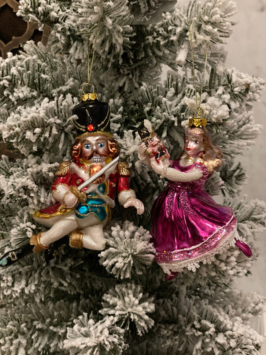 6” Nutcracker suite glass ornament. Set of 2.*