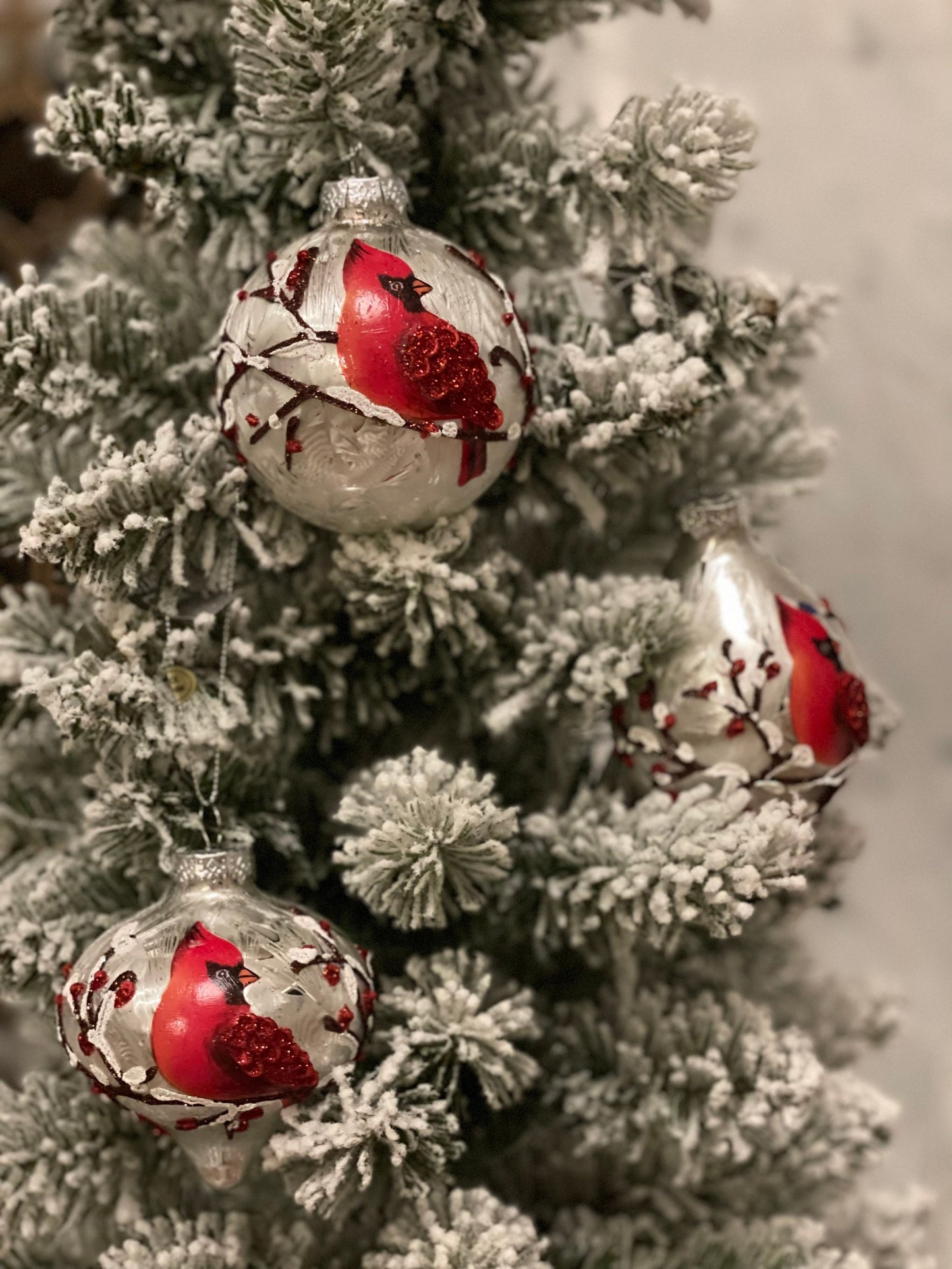 3” Cardinal glass ornaments set of 3. Ball, onion and finial.*