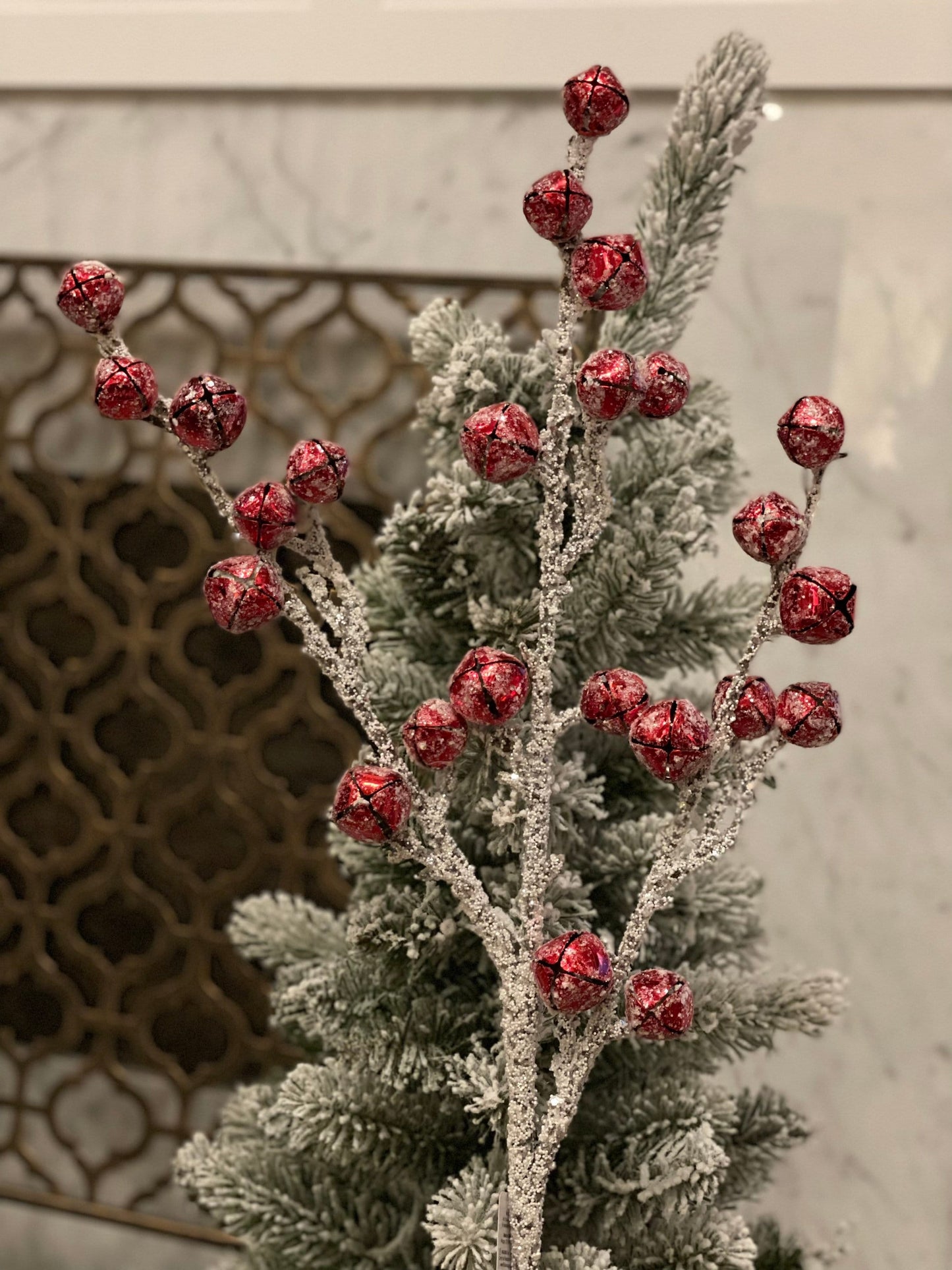 36” frosted jingle bell branch spray*