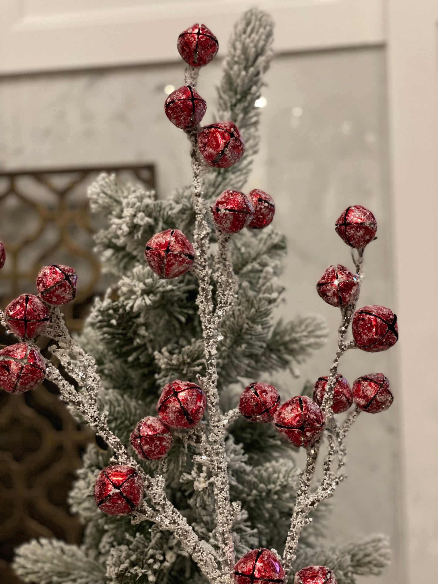 36” frosted jingle bell branch spray*