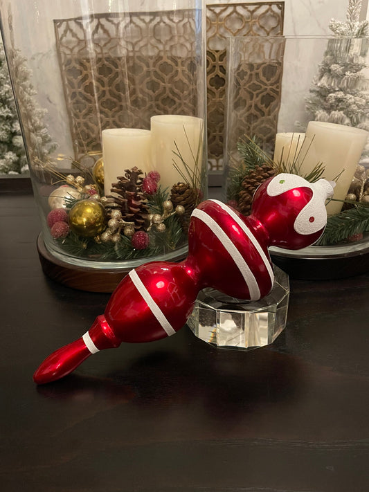 14” shatterproof finial ornament. Red and white. Candy theme.*